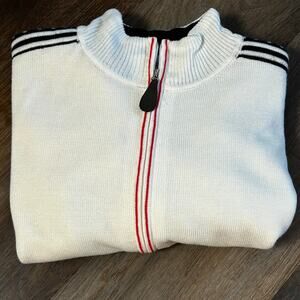 Obermeyer Red Black & White Wool Acrylic Blend Men's 3/4 Zip Sweater Logo